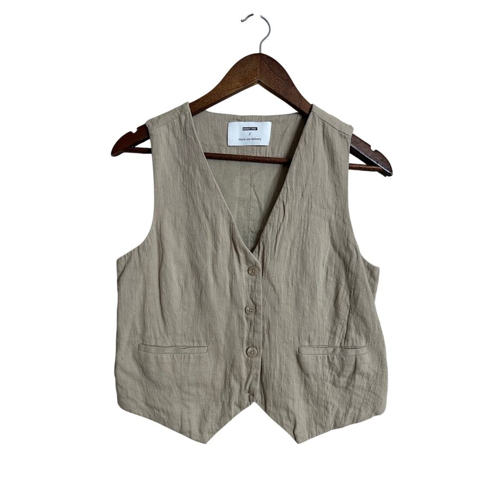 About You x Marie Von Behrens Linen Blend Button Front Tailored Vest size 40